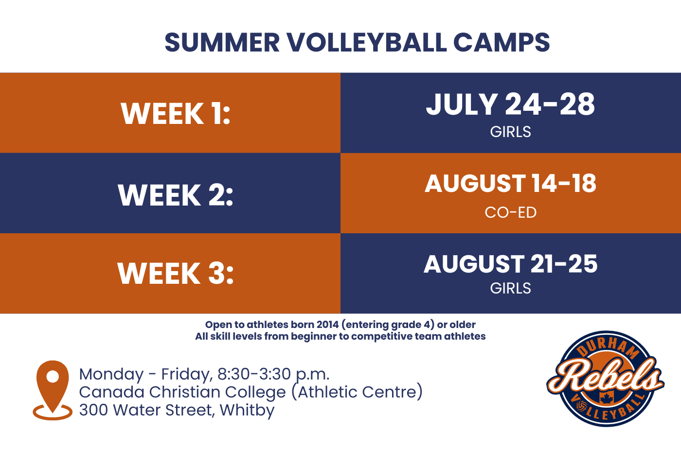 Image of summer volleyball camp schedule