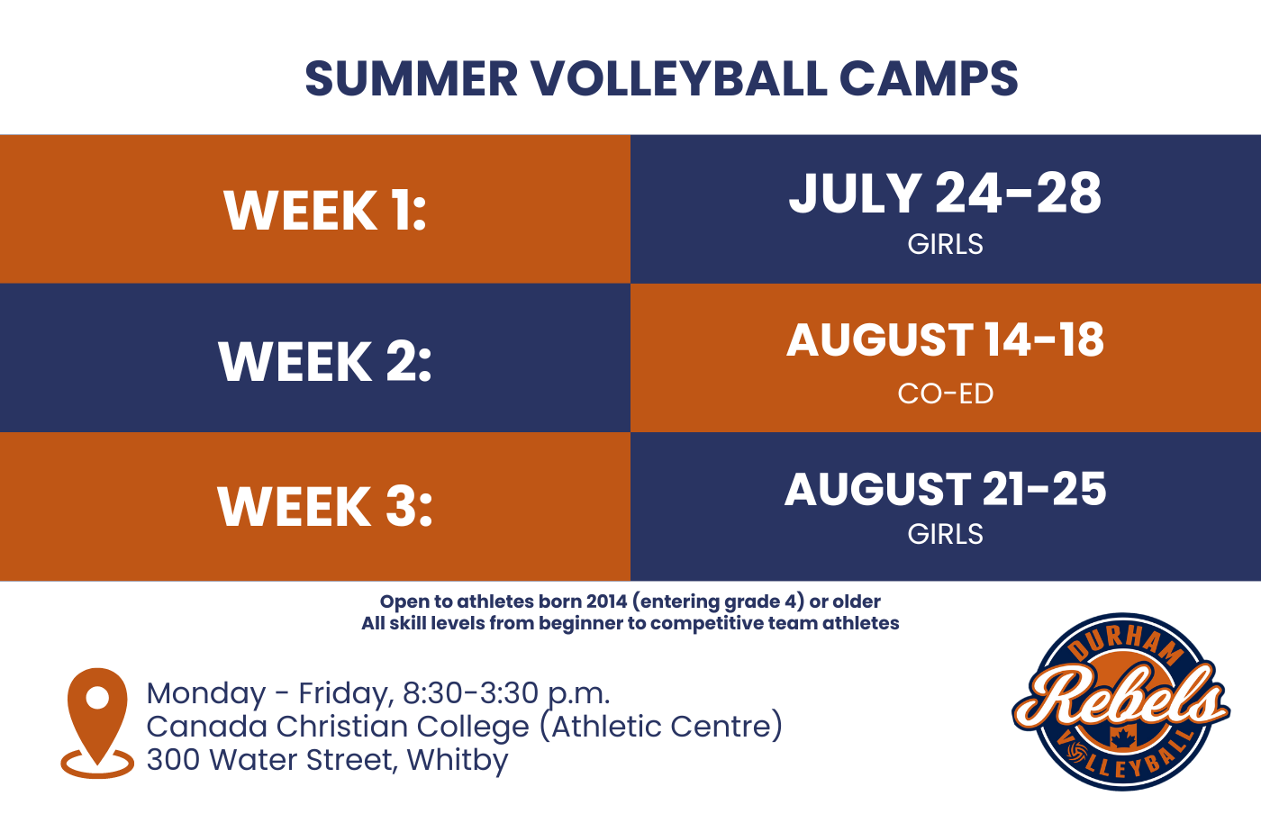 Register Now: Summer Volleyball Camps – Durham Rebels Volleyball Club